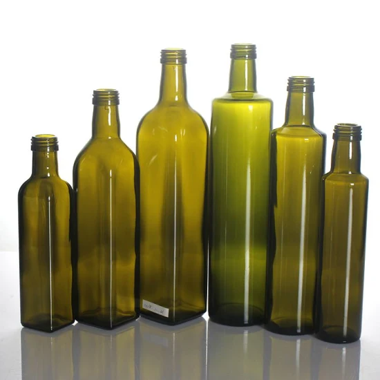 100ml 250ml 500ml 750ml 1000ml Square Glass Bottle Olive Oil Bottle Dark Green Oil & Vinegar Cruet Bottle with Pourers